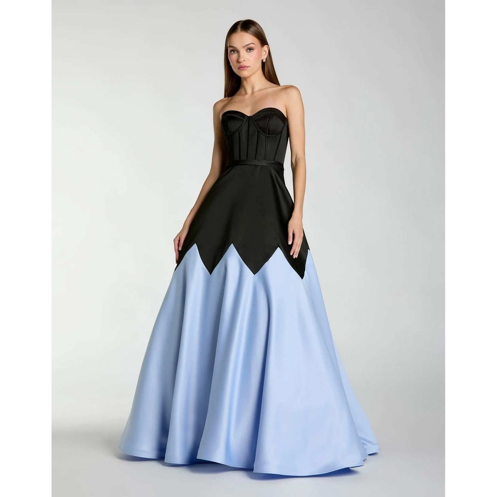 NWT Mac Duggal Black Satin Corset Ball Gown $698 - Size 8